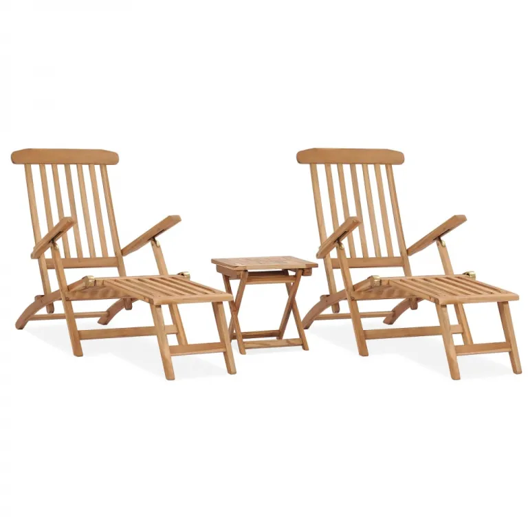 2er Set Liegestuhl mit Fuauflage Relaxstuhl mit Beistelltisch Teakholz Gartenliege Sonnenliege Holz