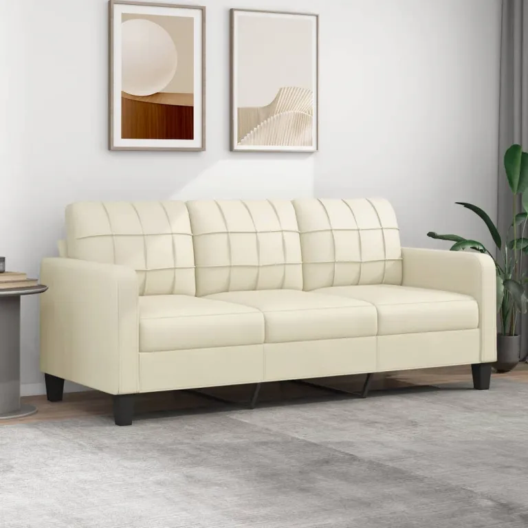 3-Sitzer Sofa Couch Mbel Creme 180 cm Kunstleder
