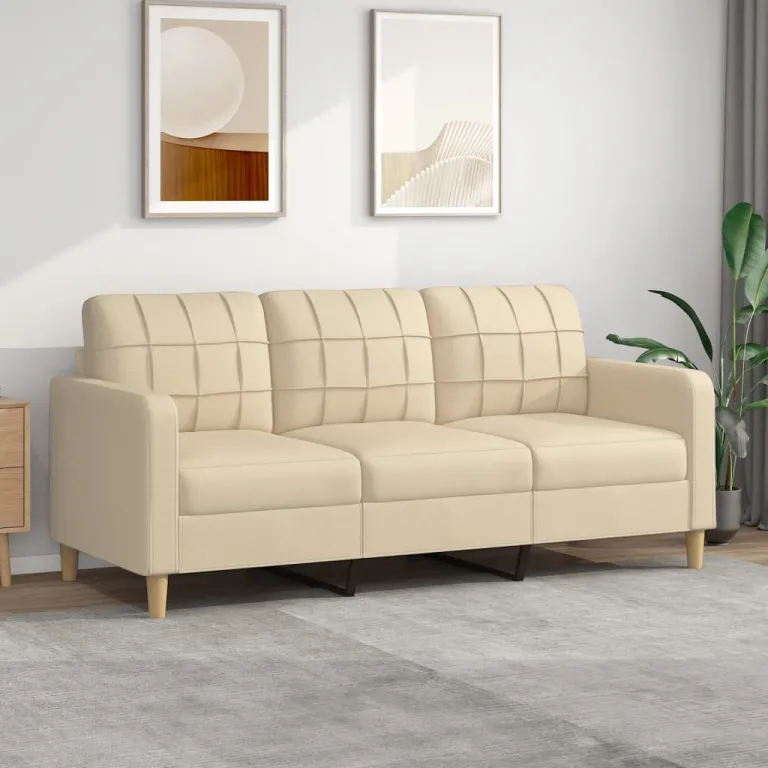 3-Sitzer Sofa Couch Mbel Creme 180 cm Stoff