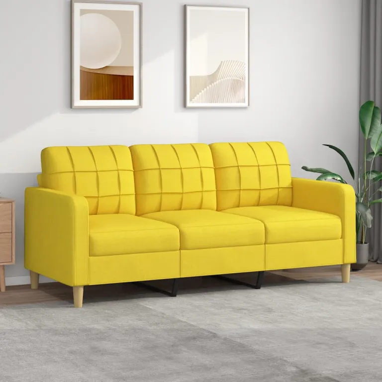 3-Sitzer Sofa Couch Mbel Hellgelb 180 cm Stoff