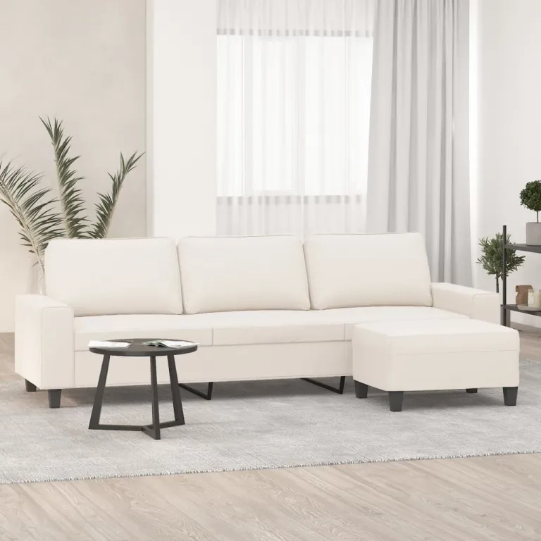 3-Sitzer-Sofa mit Hocker Beige 210 cm Mikrofasergewebe Eck Couch mit Recamiere Stoff