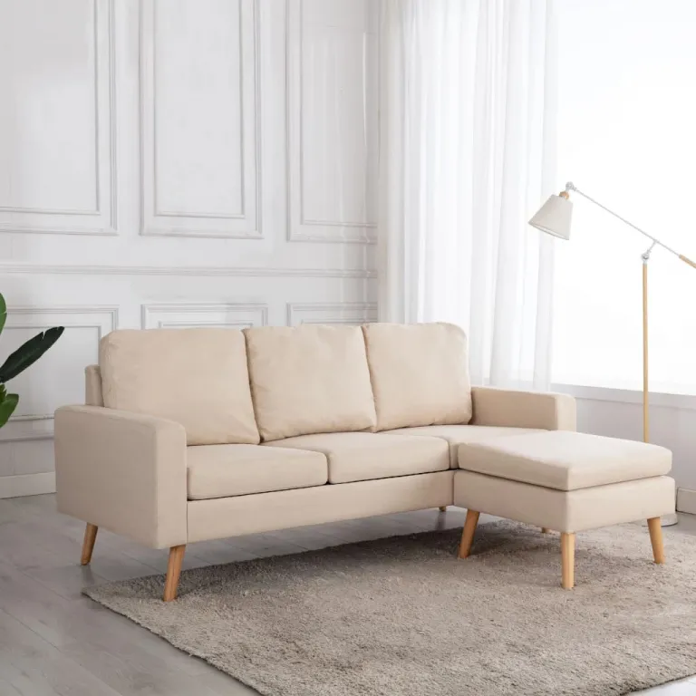 3-Sitzer-Sofa mit Hocker Creme Stoff Couch