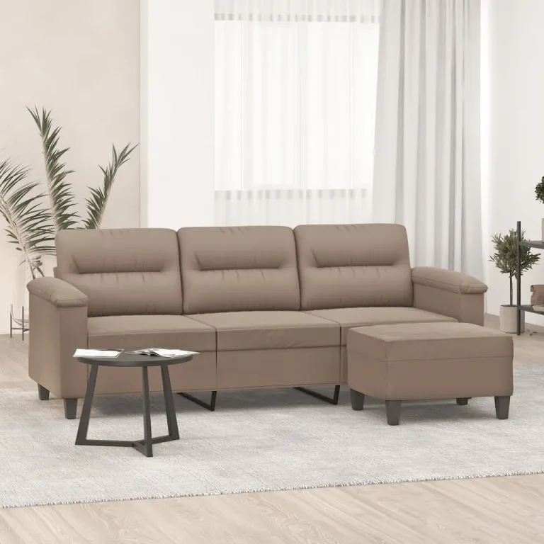 3-Sitzer-Sofa mit Hocker Taupe 180 cm Mikrofasergewebe Couch Stoff