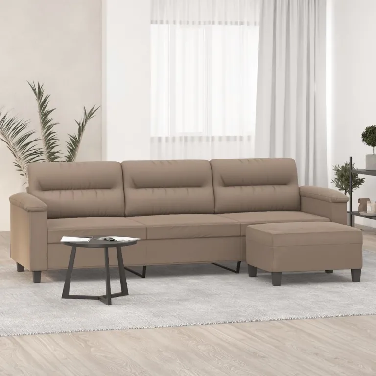 3-Sitzer-Sofa mit Hocker Taupe 210 cm Mikrofasergewebe Couch Stoff
