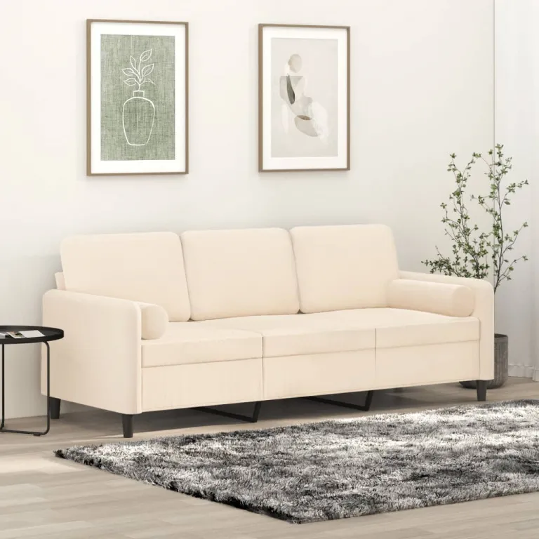 3-Sitzer-Sofa mit Kissen Creme 180 cm Samt Couch