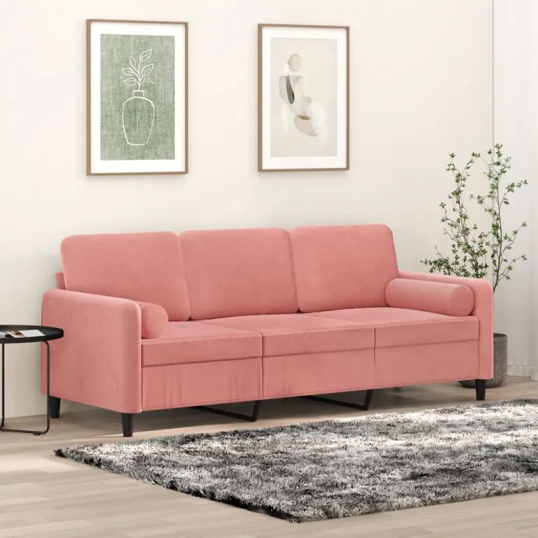 3-Sitzer-Sofa mit Kissen Rosa 180 cm Samt Couch