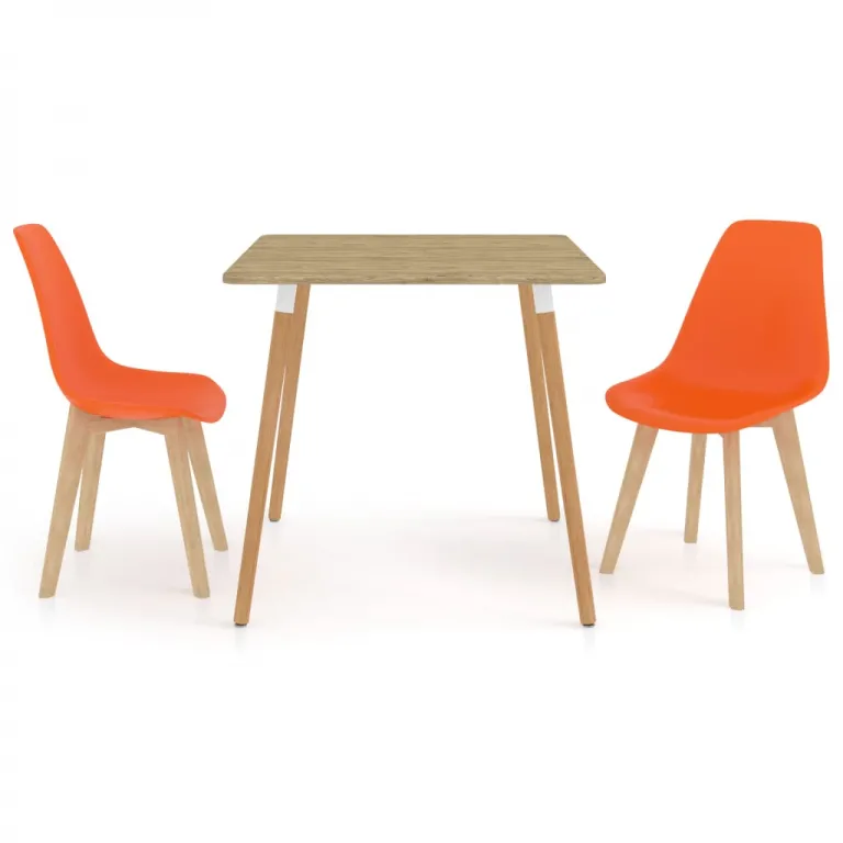 3-tlg. Essgruppe Sitzgruppe Orange 80 x 80 cm Schalensitze Holztisch 4 Beine