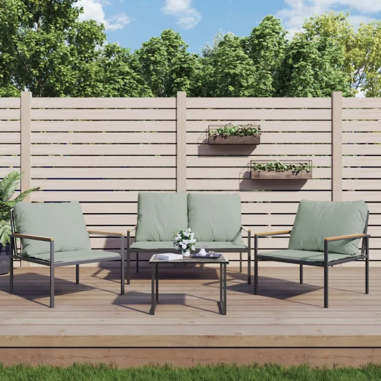 3-tlg. Garten-Lounge-Set mit Kissen Anthrazit Stahl