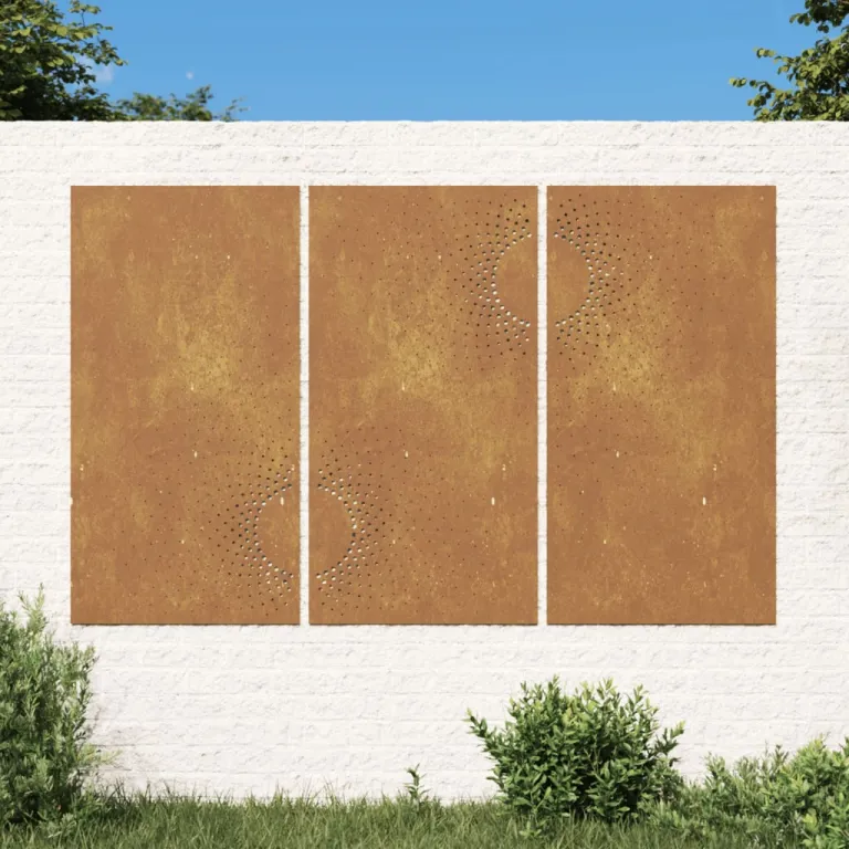 3-tlg. Garten-Wanddeko 105x55 cm Cortenstahl Sonnen-Design Gartendekoration