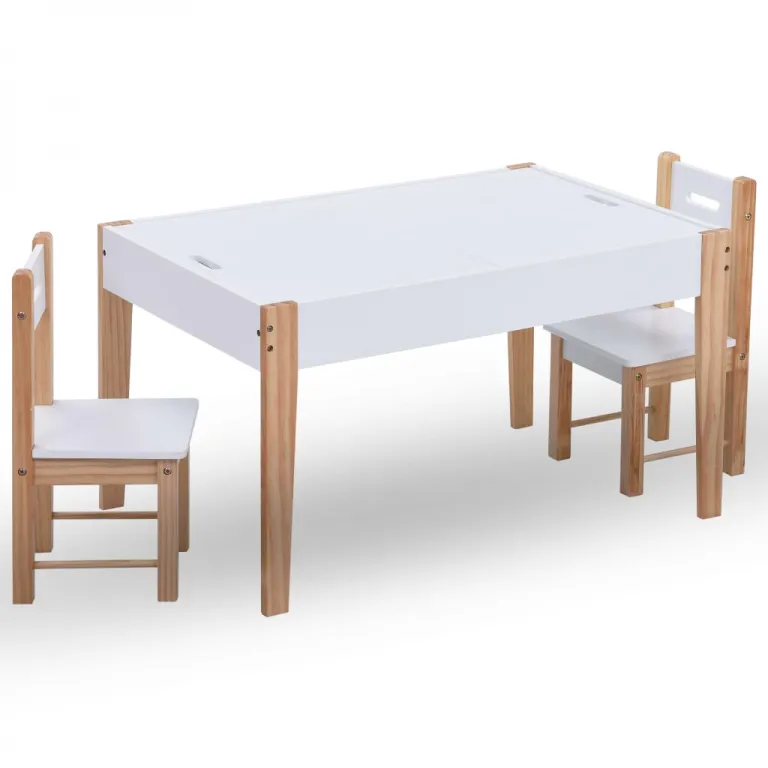 3-tlg. Kinder-Kreidetafel-Tisch und Stuhl-Set Schwarz und Wei
