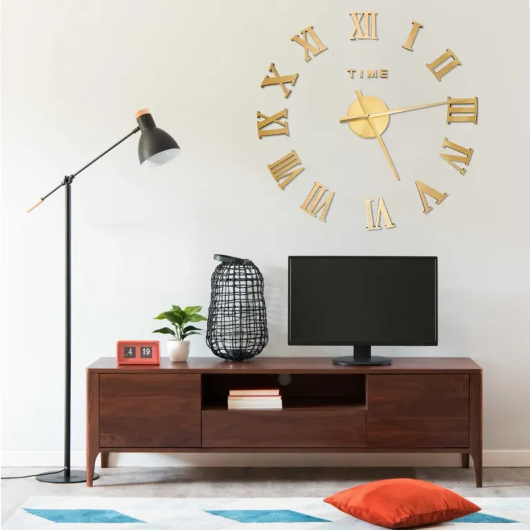 325160 3D Wall Clock Modern Design Gold 100 cm XXL