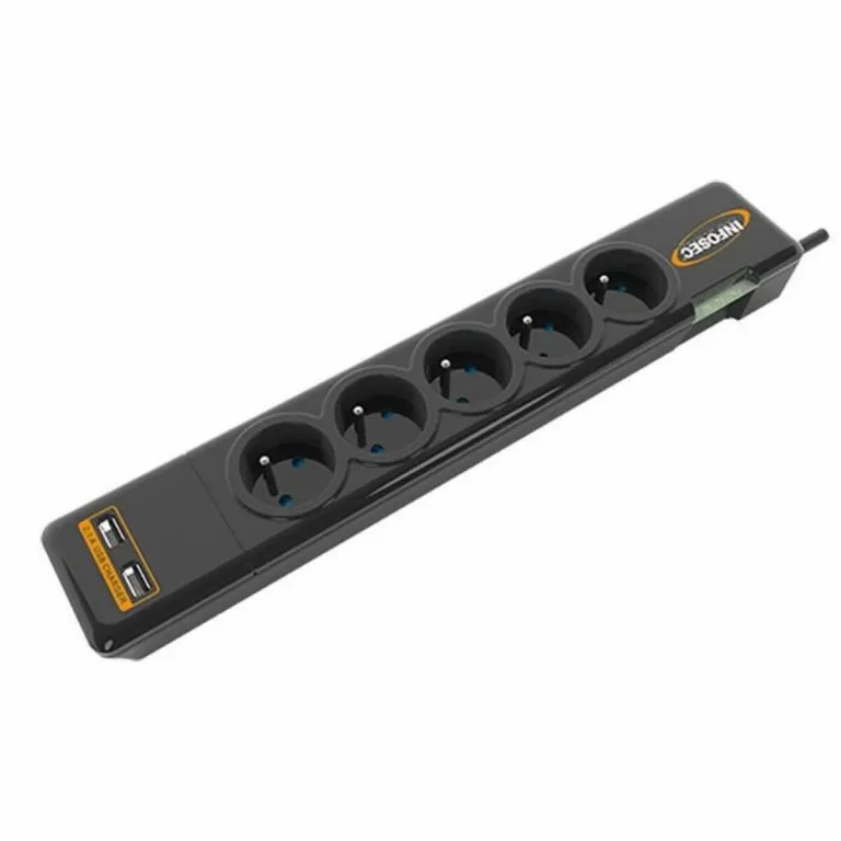 Steckerleiste mit 5 Steckdosen INFOSEC S5 USB NEO Schwarz Steckdosen Steckdosenleiste