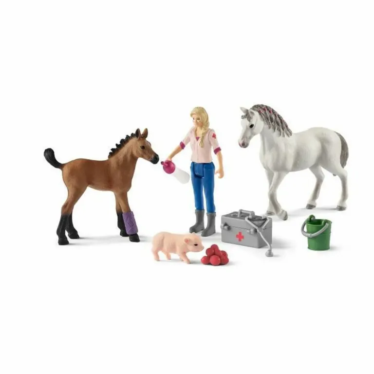 Schleich Playset Vet visiting mare and foal Pferd Kunststoff