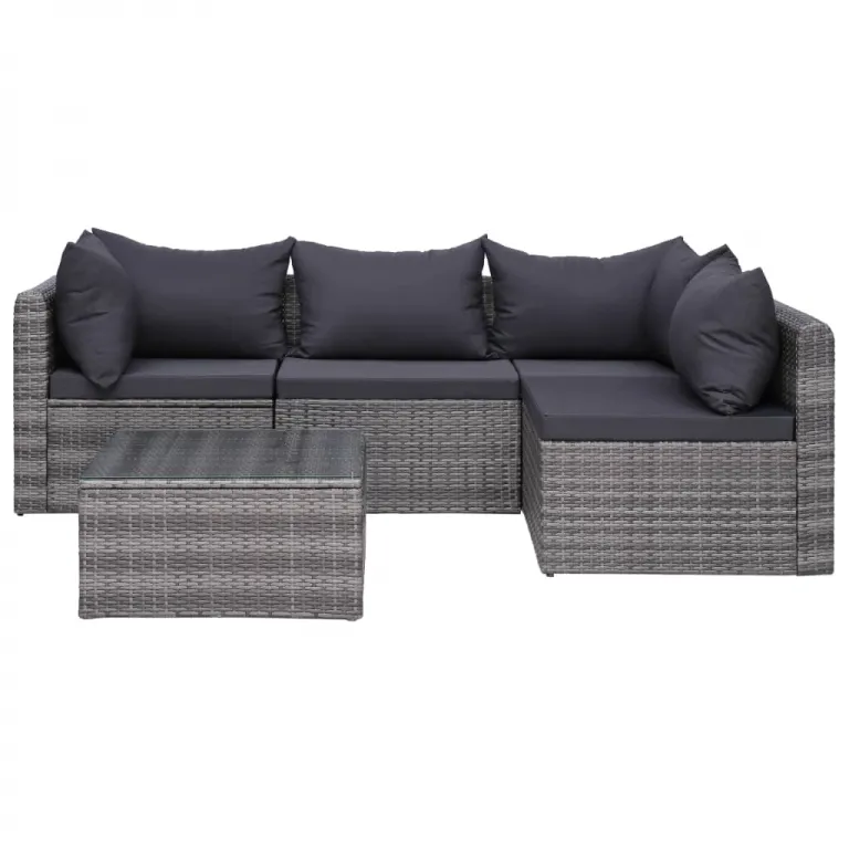 5-tlg. Garten-Sofagarnitur mit Polstern & Kissen Polyrattan Grau Sitzgruppe Set Couch-Garnitur Lounge