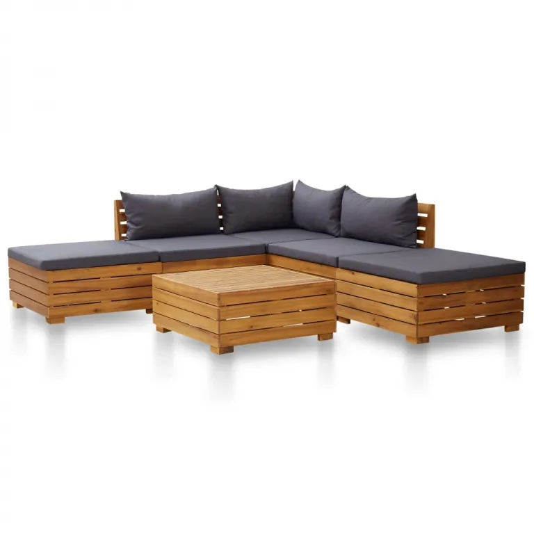 6-tlg. Garten-Sofagarnitur mit Auflagen Akazienholz Dunkelgrau Holz Sitzgruppe Set Couch-Garnitur Lounge
