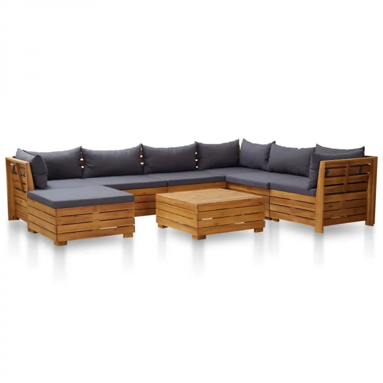 8-tlg. Garten-Sofagarnitur mit Auflagen Akazienholz Dunkelgrau Holz Sitzgruppe Set Couch-Garnitur Lounge