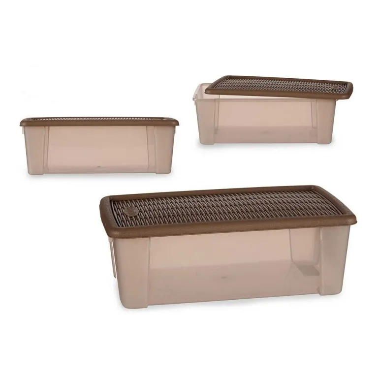 Box mit Deckel Elegance Beige Kunststoff 19,5 x 11,5 x 33 cm