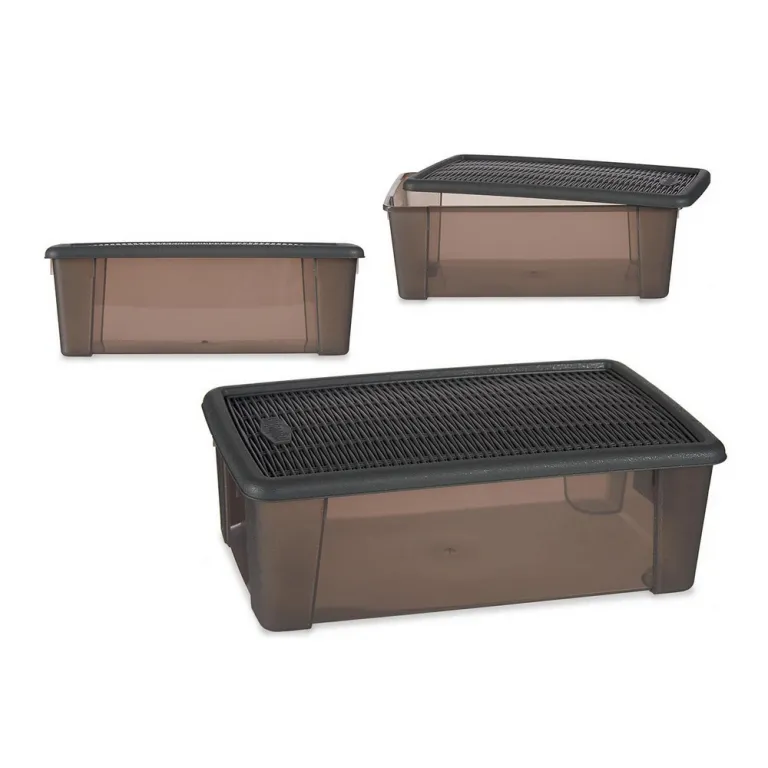 Box mit Deckel Elegance Grau Kunststoff 19,5 x 11,5 x 33 cm
