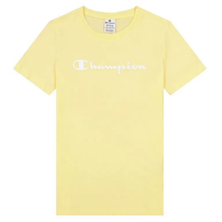 Champion Damen Kurzarm-T-Shirt Big Script Logo Gelb