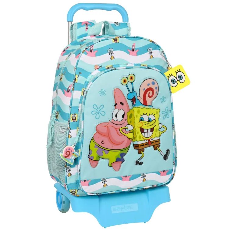 Spongebob Kinder-Rucksack mit Rdern Stay positive Blau Wei 33 x 42 x 14 cm