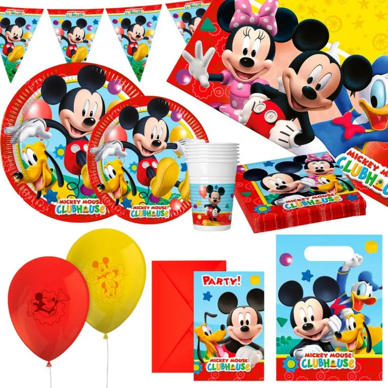 Mickey mouse Party Set Partyartikel Mickey Mouse 66-teilig Pappteller Becher Fhnchen