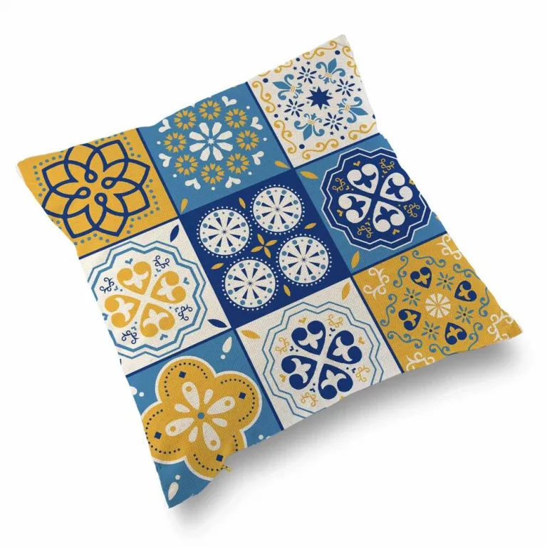Kissen mit Fllung Mosaik Gelb Polyester 15 x 45 x 45 cm Sofa Couch Deko quadratisch