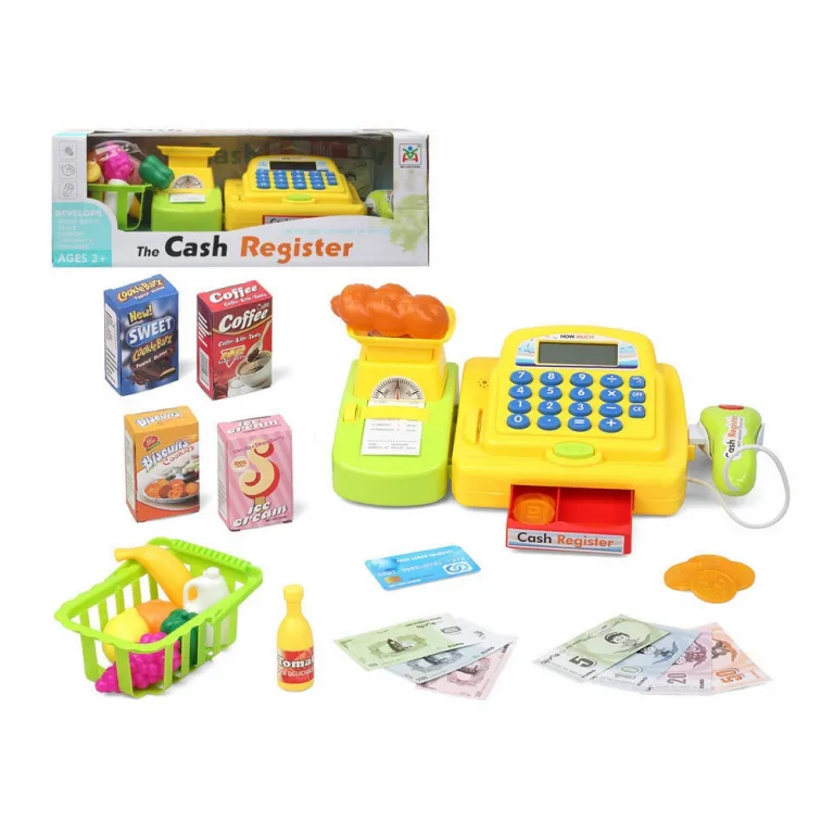 Kinderkasse Spielzeug-Registrierkasse mit Scanner und Zubehr Kunststoff gelb