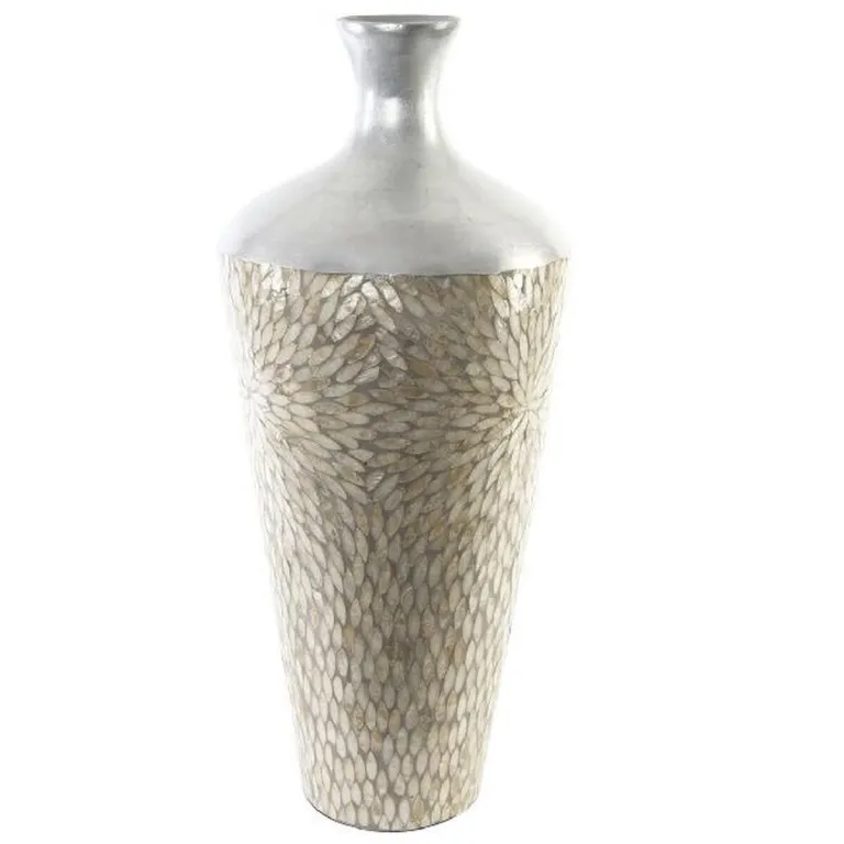 Dkd home decor Vase DKD Home Decor Mosaik Silberfarben Grau Perlmutt Bambus 30 x 30 x 70 cm