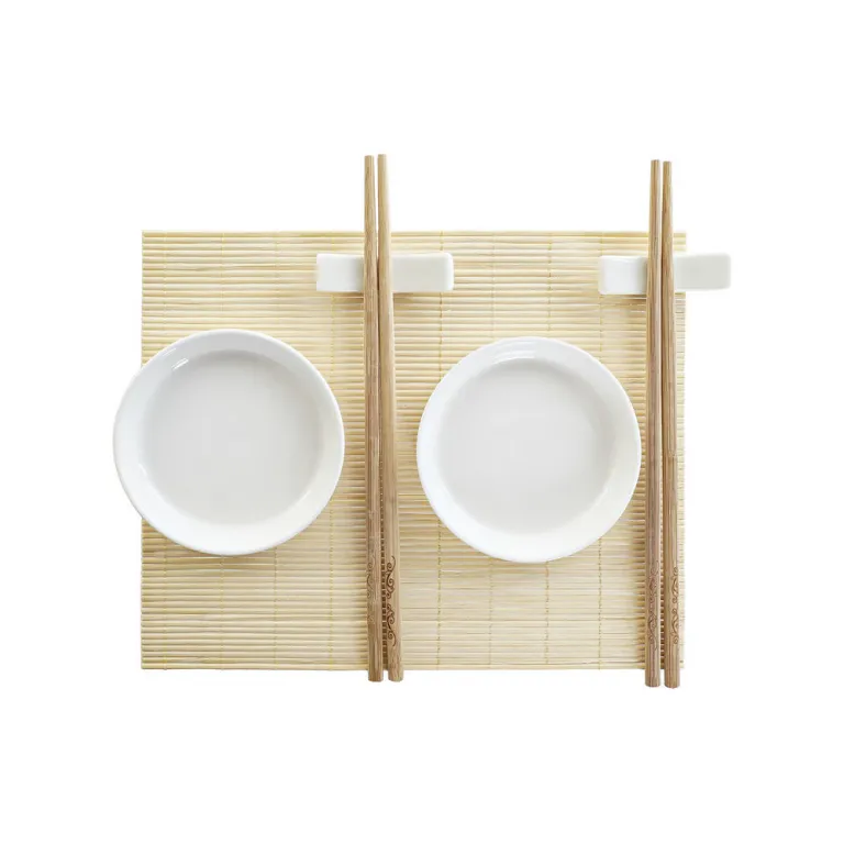 Dkd home decor Sushi-Set DKD Home Decor Bambus Steingut 7 teilig 28,8 x 19,8 x 3 cm