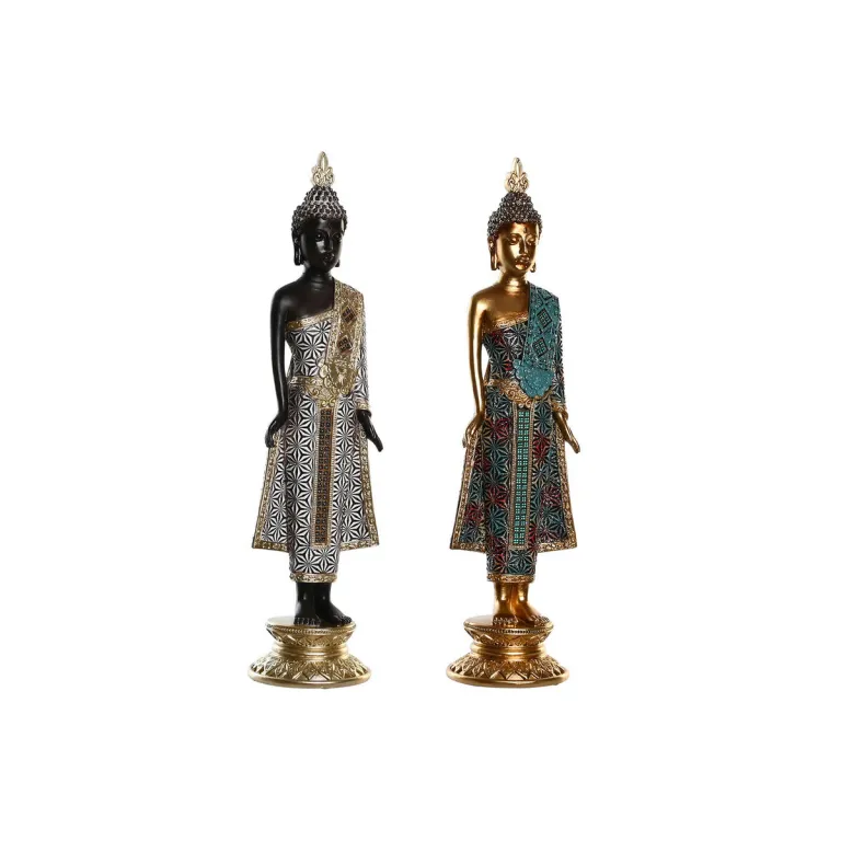 Dkd home decor Deko-Figur DKD Home Decor 11,5 x 10 x 43,5 cm Gold Braun Buddha trkis Orientalisch 2 Stck