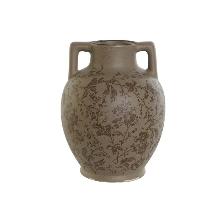 Home esprit Vase Home ESPRIT Braun grn Steingut Pflanzenblatt 17 x 17 x 22 cm