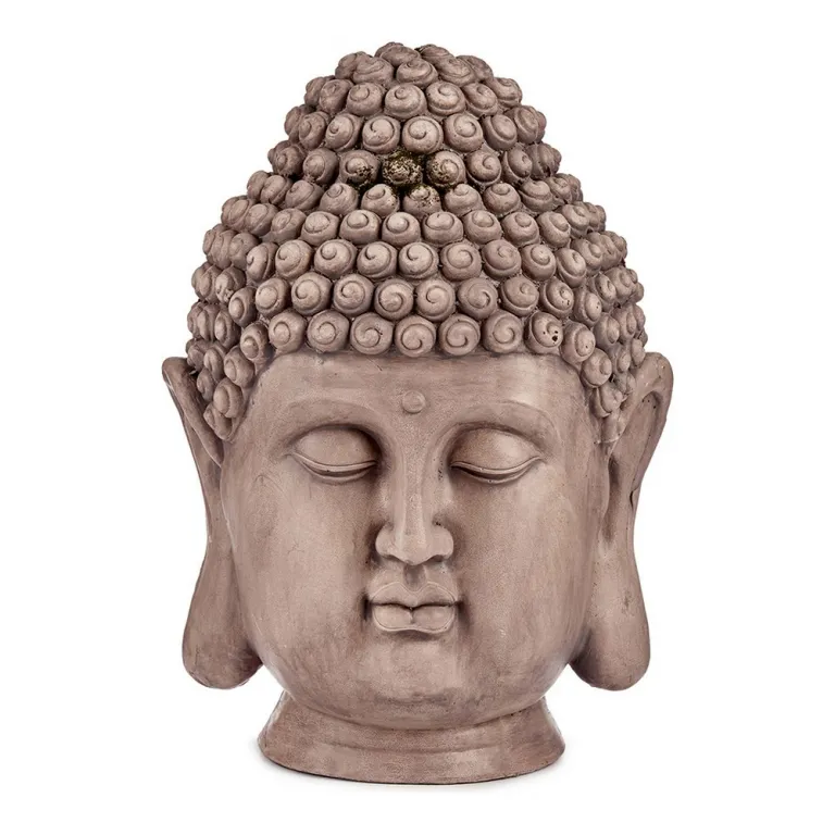 Dekorative Figur fr den Garten Buddha Kopf Grau Polyesterharz 31,5 x 50,5 x 35 cm