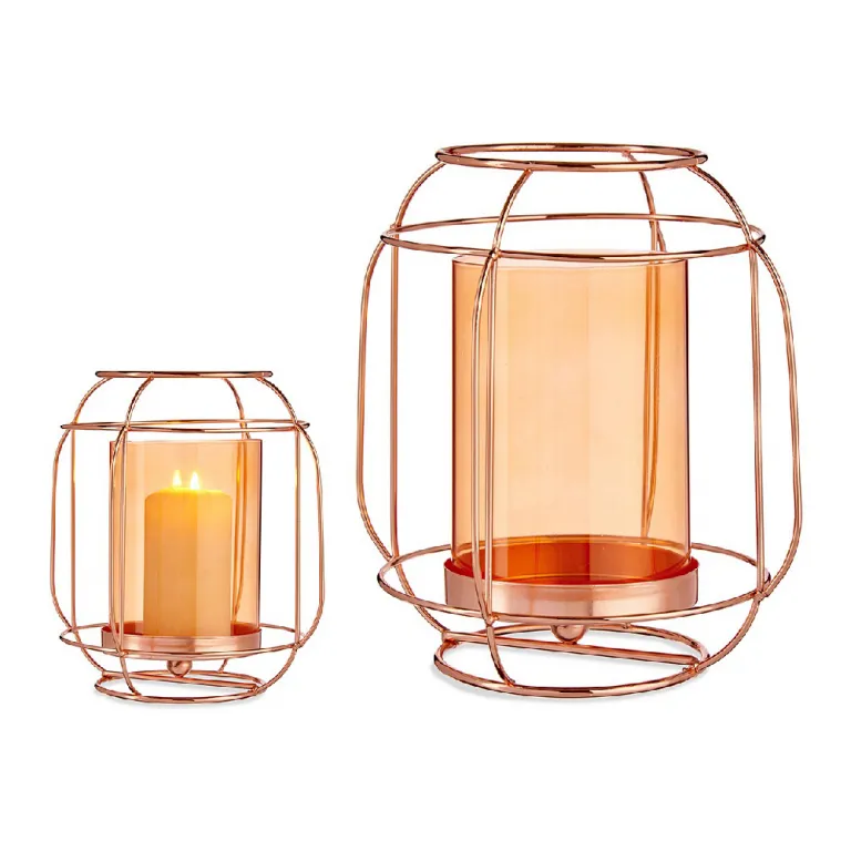 Windlicht Kerzenschale Kupfer Bernstein Lanterne Metall Glas 19 x 20 x 19 cm