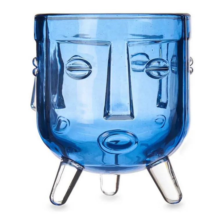 Kerzenschale Gesicht Glas Blau 7,8 x 8,8 x 7,8 cm
