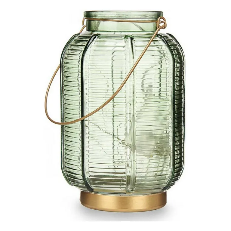 LED-Laterne Streifen Golden grn Glas 13,5 x 22 x 13,5 cm