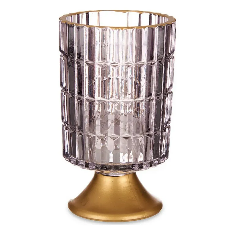 LED-Laterne Metall Grau Golden Glas 10,7 x 18 x 10,7 cm