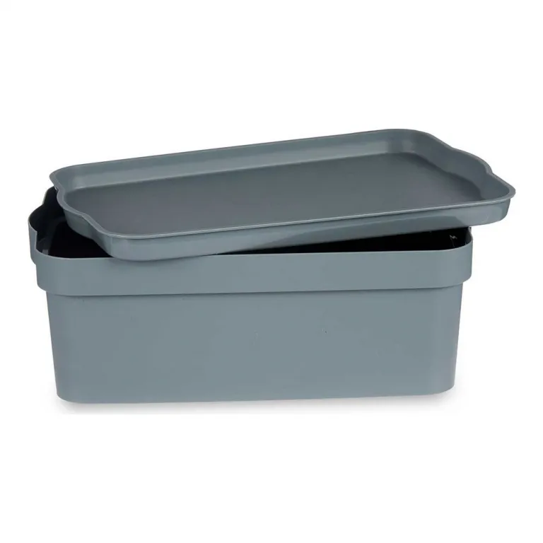 Aufbewahrungsbox mit Deckel Grau Kunststoff 21,5 x 11 x 31,5 cm
