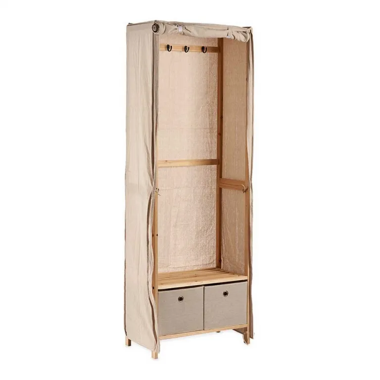 Garderobe Beige Holz Stoff 31,5 x 58 x 168 cm