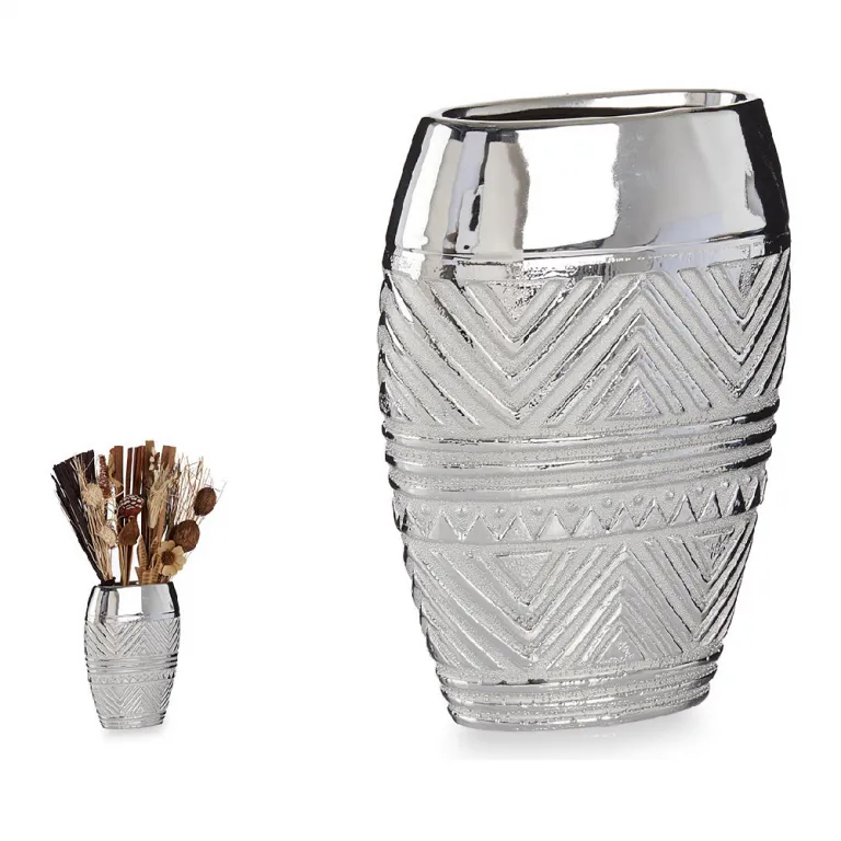 Vase Breite aus Keramik Silberfarben 9,5 x 26,5 x 19,5 cm