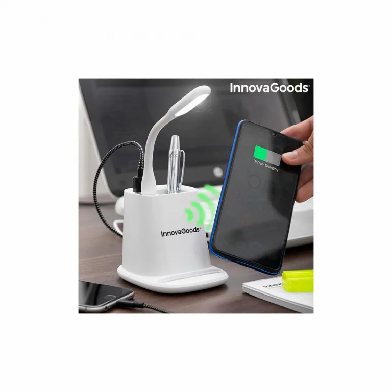 Innovagoods Kabelloses Ladegert mit Halterung-Organizer und LED-Lampe USB 5 in 1 DesKing InnovaGoods