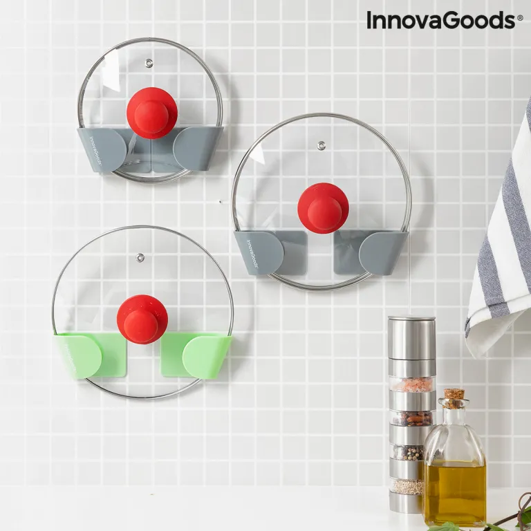 Innovagoods Set von 3 selbstklebenden Haltern fr Topfdeckel Smarack InnovaGoods