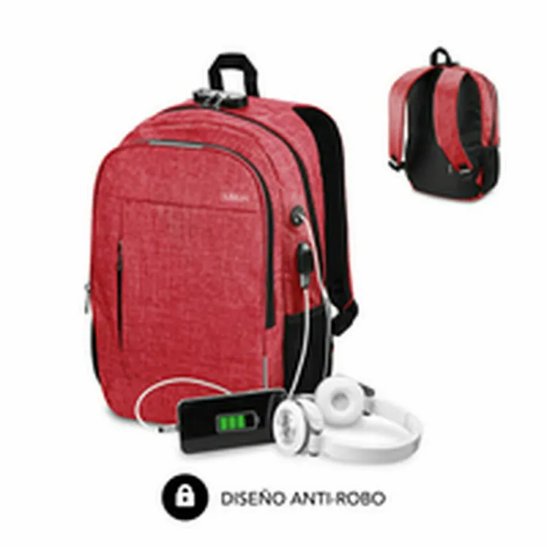 Subblim Laptop- und Tablet-Rucksack mit USB-Anschluss SUB-BP-1UL0002 Rot