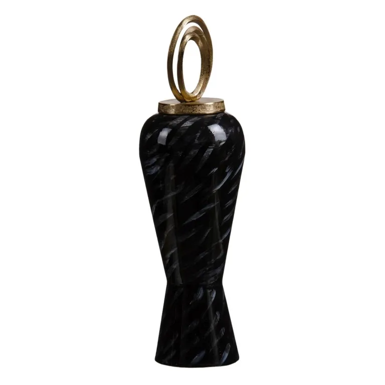 Vase 18 x 18 x 58 cm Glas Schwarz Gold Metall