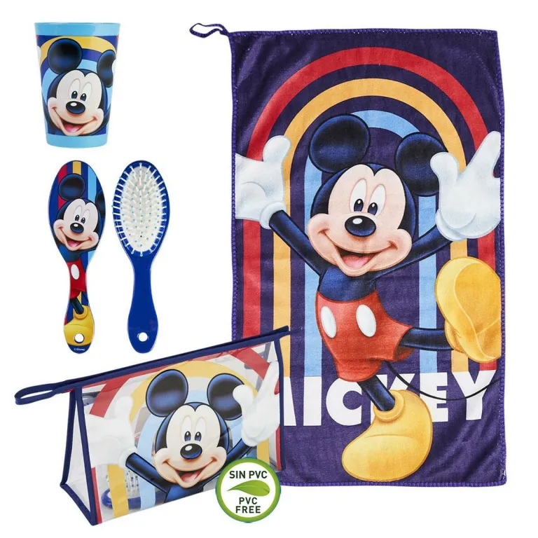 Kinder Reisetoilettengarnitur Mickey Mouse Blau 23 x 16 x 7 cm 4 teilig Kulturbeutel Kulturtasche