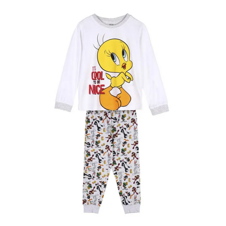 Looney tunes Kinder Langarm Pyjama 2 Teiler Schlafanzug Nachtwsche Looney Tunes Grau