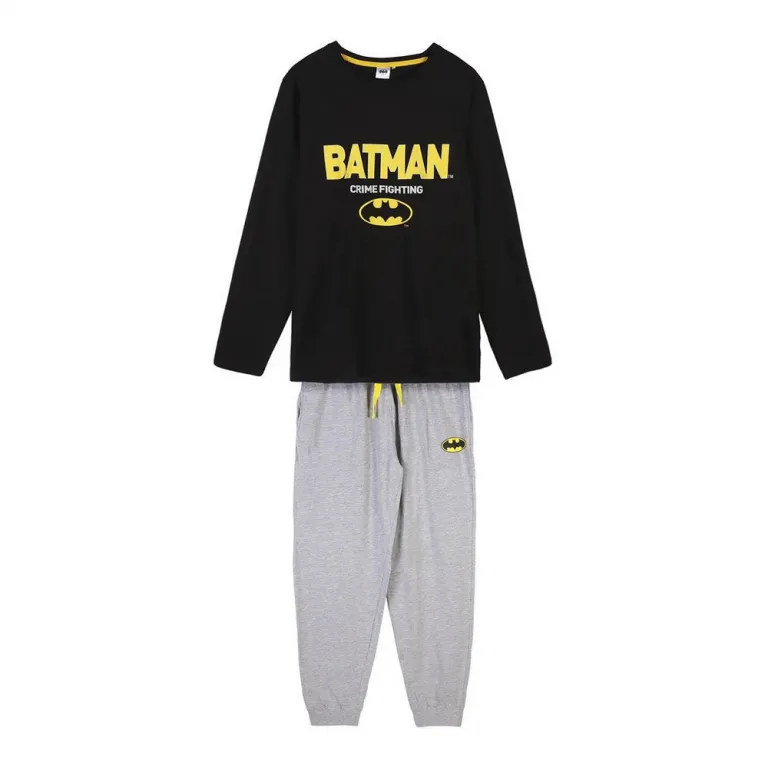 Batman Herren Langarm Pyjama 2 Teiler Schlafanzug Nachtwsche Schwarz