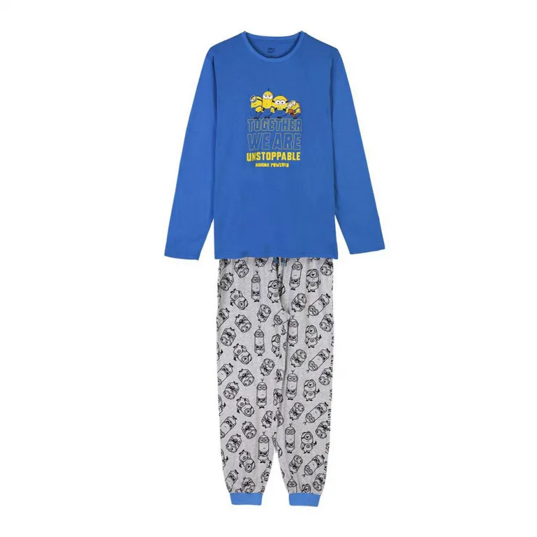 Herren Langarm Pyjama 2 Teiler Schlafanzug Nachtwsche Minions Blau