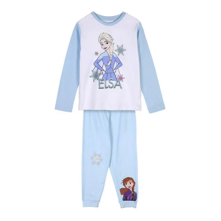 Frozen Kinder Langarm Pyjama 2 Teiler Schlafanzug Nachtwsche Eisknigin blau