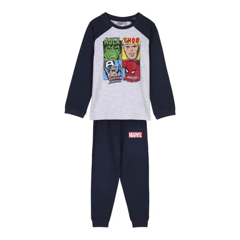 Marvel Kinder Langarm Pyjama 2 Teiler Schlafanzug Nachtwsche Grau 104