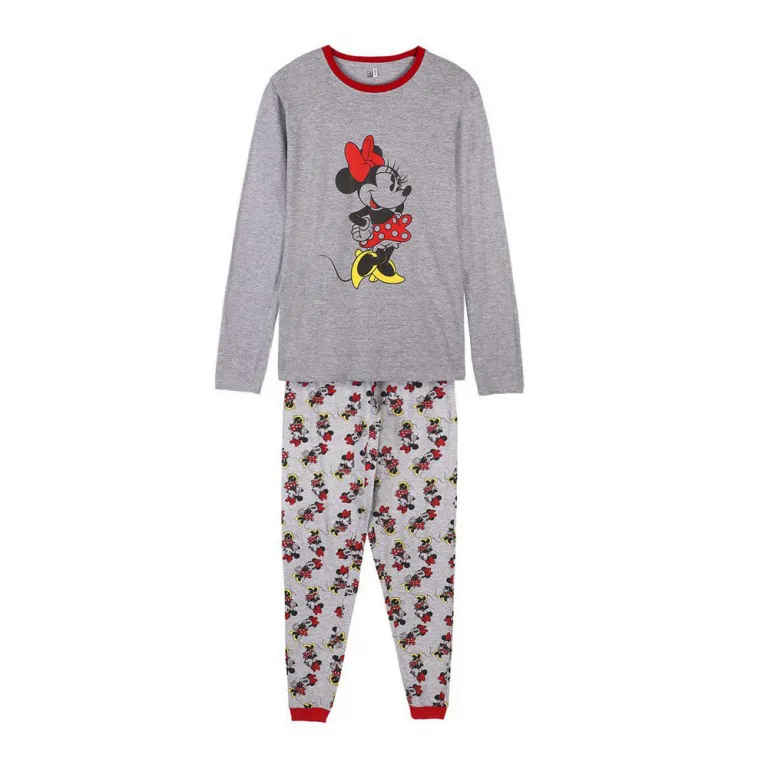 Damen Langarm Pyjama 2 Teiler Schlafanzug Nachtwsche Mickey Mouse Grau XS